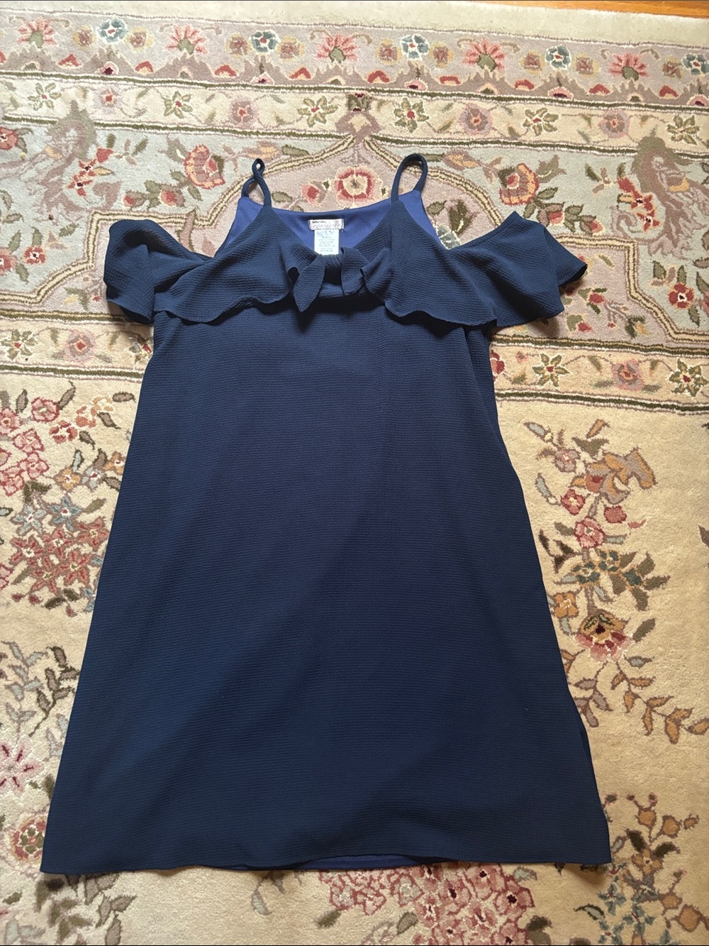 Sally Miller Navy Cold-Shoulder Ruffle Dress